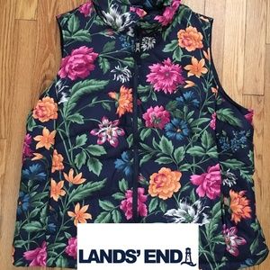 Lands' End Floral Puffer Vest size 1X 16W-18W